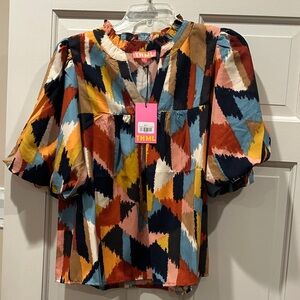 THML Women's Colorful Geometric Blouse. NEW WITH TAGS!
